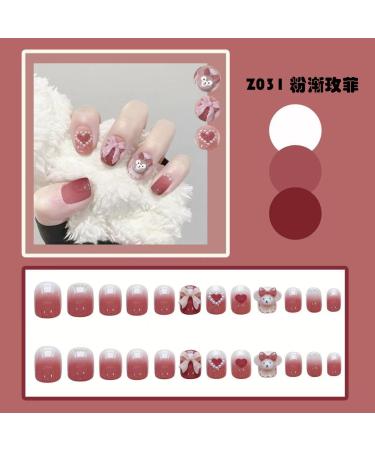 Cute Cartoon Short Pink Pearl Bow False Nails Acrylic Fake Nails Full Cover Nails Tips Artificial Finger Manicure Press on nails for Women and Girls - Buy Online on GoSupps.com