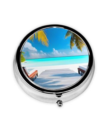 Maldives Holidaysround Pill Box 3 Compartment Round Pill Box Organizer # Portable Travel Pill Box for Traveling.