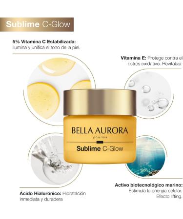  BELLA AURORA Bella Aurora Sublime C-Glow Anti-Aging Cream with Stabilized Vitamin C Hyaluronic Acid and Sea Extract brightens revitalizes and hydrates dull skin all skin types 50 ml - Buy Online on GoSupps.com