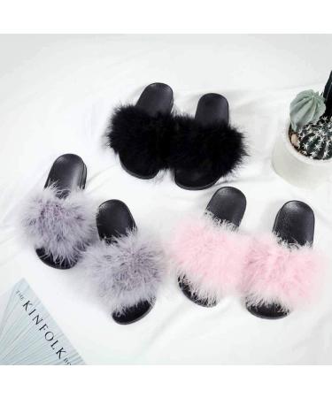Sliders for Women Women Fur Slippers Comfortable Soft Winter Warm Home Slipper Fashion Faux Fur Furry Flops Plush Shoes Fluffy Woman for Indoor Outdoor Fashion Sandals (A 25.5CM) (A 24CM) - Buy Online on GoSupps.com