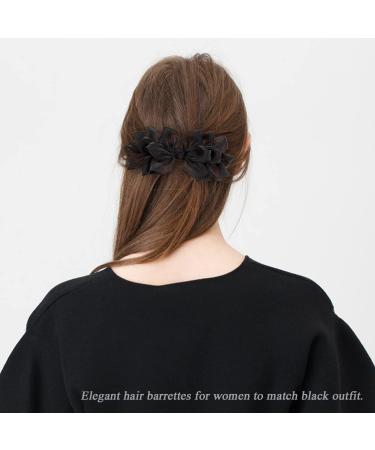Black and Silver Big Bow Barrettes for Women - Elegant Decorative Hair Accessories for Party and Wedding - Set of 2 - Buy Online on GoSupps.com