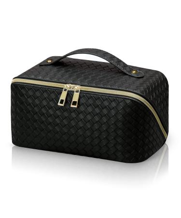 Leipple Large Capacity Travel Makeup Bag Portable Travel Cosmetic Toiletry Bag Wash Bag Multifunctional Storage Waterproof Makeup Bag Organizer with Compartments for Women Girls (Black)