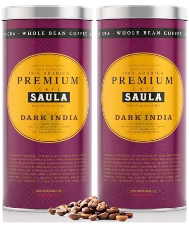 SAULA PREMIUM Saula Coffee Beans Pack of 2 x 500g tins. Premium Dark India 100% Arabica