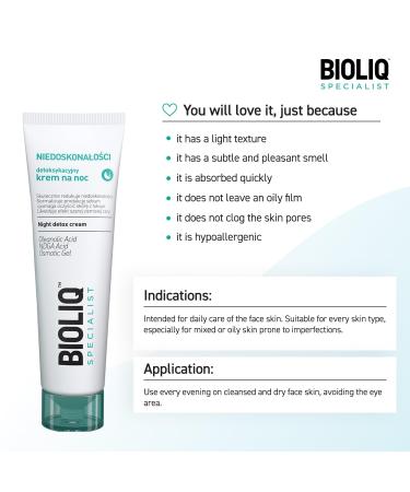 Bioliq - Specialist Night Detox Cream - for Imperfection-Prone Skin, Oleanolic Acid, NDGA, Osmotic Gel for Sebum Control and Toxin Cleansing - 30ml - Buy Online on GoSupps.com