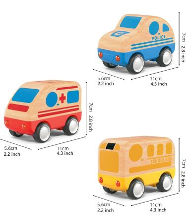 Wanborns 3PC Wooden Toy Vehicles Set - Cars Ambulances & School Bus | Educational Early Learning Toys for Toddlers Age 2-3 | Perfect Birthday Gift for Young Girls - Buy Online on GoSupps.com