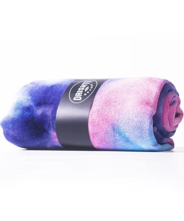 Drishti Brands Hot Yoga Mat Towel with Anti-Slip Grips, Sweat Absorbent, Standard Mat Size 24"x72", Blue & Pink Tie Dye, Exercise, Yoga, Bikram & Pilates