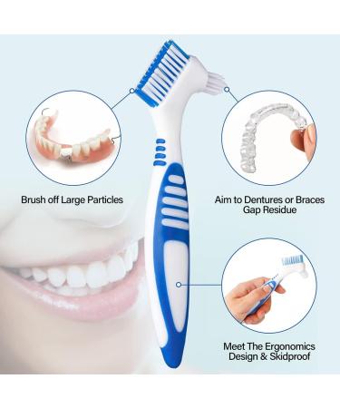 Anbbas Double Bristle Head Denture Brush - 5pcs Dental Cleaning Brushes with Portable Toothbrush Cup Holder for Oral Appliance Cleaning - Buy Online on GoSupps.com