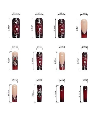 Wine Red Spider Web French Press-On Nails | Halloween Acrylic Coffin Nails with Metal Skeleton Design - Perfect for Women - Buy Online on GoSupps.com
