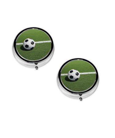 Green Grass Soccer Print Printed Mini Round Pill Box Pill Box 3 Compartment Medicine Pill Case Pill Organizer Travel Pillbox Portable Pill Box for Pocket Home Office Use