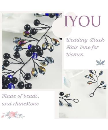 IYOU Crystal Wedding Hair Vines Black Rhinestone Bride Headband Flower Bridal Guest Hair Accessories for Women - Buy Online on GoSupps.com