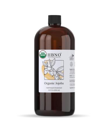 HBNO Organic Jojoba Oil - 32 oz (950ml) Value Size - Ideal for Shampoos Conditioners Massage Blends Face wash Lotions and Skin Care Products. Organic Jojoba 32 Fl Oz (Pack of 1)