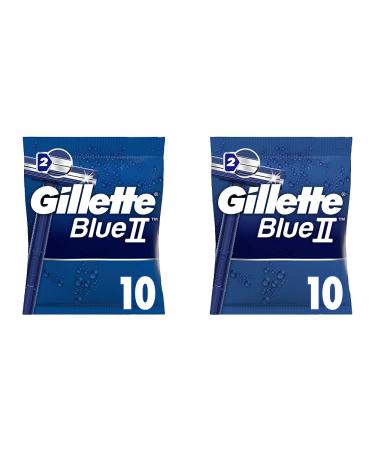 Gillette BlueII Disposable Razors For Men x10 2 Blade Razors Fixed Blade Head (Pack of 2) 10 Razors (Pack of 2)