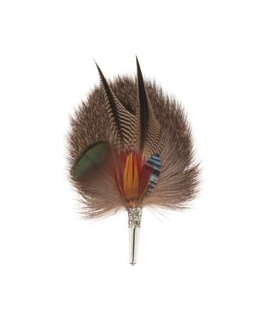 Wide real hat feather hat pin from duck pheasant jay deer fur Handmade for the traditional hat Incl. sleeve 12 x 7 cm