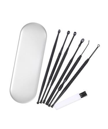 FRCOLOR 1 Set Stainless Steel Ear Spoon Grooming Kit Household Tool Kit Headphone Cleaning Kit Silicone for Dishes Earwax Picks Tools Scoop for Ear Cleaning Spring Travel Tableware Black 15x0.2x0.2cm