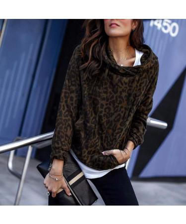Bigfanshu Womens Tops Leopard Print O Neck Sweatshirt Long Sleeve Cute Hoodies Pullover Brown - Buy Online on GoSupps.com