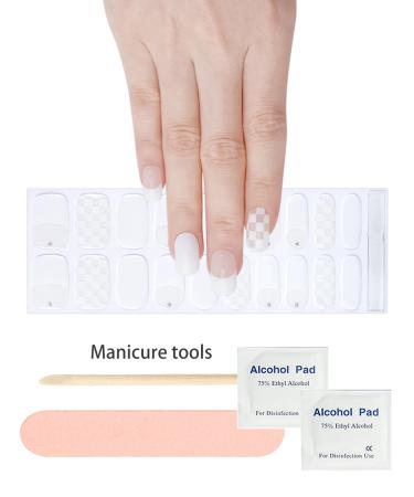 Buy Semi Cured Gel Nail Strips | 20pcs French White Plaid Nail Wraps | UV Gel Nail Stickers for DIY Home Manicure - Buy Online on GoSupps.com