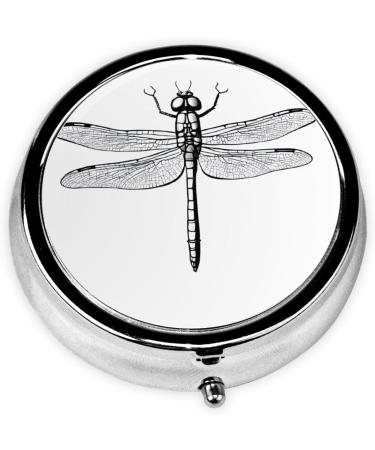 Dragonfly Round Pill Box - 3 Compartment Mini Decorative Organizer for Travel | Portable Vitamin & Medicine Holder - Buy Online on GoSupps.com