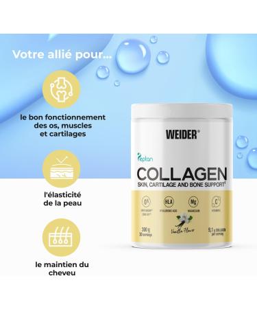 Weider Collagen (300g) Vanilla Flavor Hydrolyzed Collagen Peptides Type I Powder 100% Peptan with Hyaluronic Acid Magnesium Vitamin C Sugar Free For Skin Cartilage Bone & Hair - Buy Online on GoSupps.com