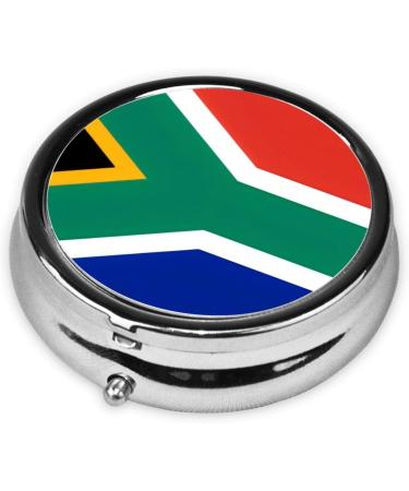 South Africa Flag Portable Metal Pill Box - Round Mini 3-Compartment Design for Small Pills Ideal for Travel - Buy Online on GoSupps.com