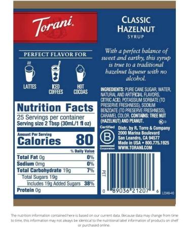 Torani Hazelnut PET Coffee Syrups 0.75 L - Buy Online on GoSupps.com