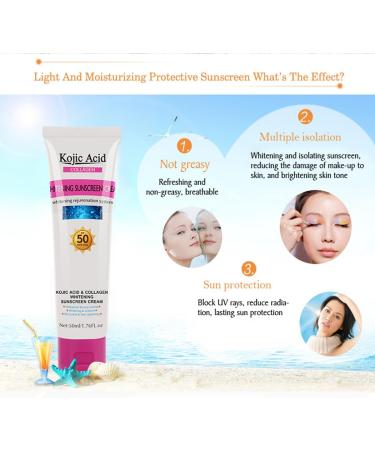 Cr me solaire SPF50 l'acide kojique et au collag ne - Protection solaire l g re sans huile - Pour les peaux sujettes l'acn - Cr me hydratante pour le visage et le corps - Non grasse - Non - Buy Online on GoSupps.com