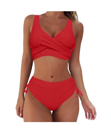 Women Back Plus Size Bikini Sets Crossover Padded Two-Piece Bathing Suits Swimsuit Beach Swimwear High Leg G String Swimming Costume 6650-mgkdg-b-red XL