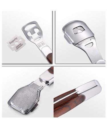 Multifunctional Wooden Handle Foot Scraper Set - Stainless Steel Dead Skin Removal for Cracked Feet Care - Buy Online on GoSupps.com