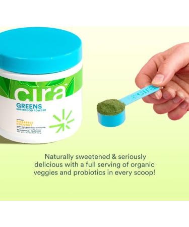Cira Daily Greens - Naturally Sweetened Organic Spirulina Superfood Powder with Premium Antioxidant-Rich Ingredients for Debloating Digestion & Energy - Pineapple Coconut 30 Servings - Buy Online on GoSupps.com