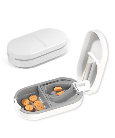 Sumajuc Pill Cutter for Small Pills Tablet Cutter for Pills Cut in Half for Tablet Vitamin Medicine Pill Cutter for Small or Large Pills with Blade and Storage Compartment (White)