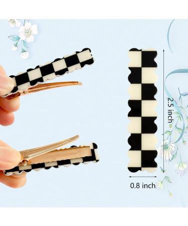 Whaline 14Pcs White Black Checker Hair Clips - No Bend, No Crease Wave Geometric Duckbill Clip for Girls, Women, Toddlers - Korean Styling Barrettes - Buy Online on GoSupps.com
