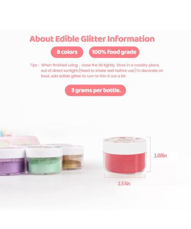 Shop Premium Edible Glitter Dust - 8 Vibrant Colors for Cakes Drinks & Desserts | e-Congnot 3G Bottles - Buy Online on GoSupps.com