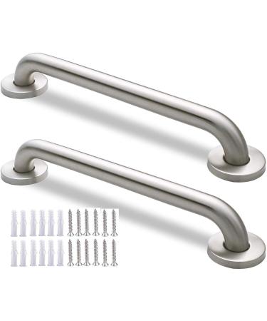 2 Pack 12 inch Stainless Steel Bath Grab Bar Shower Safety Handle for Bathtub Toilet Bathroom Stairway Handrail 12in x 1.25in Concealed Flanges 400lbs Loading Capacity