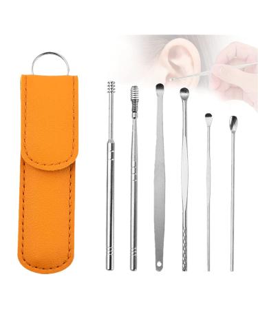 OvOHapia 6PCS Innovative Spring Ear Wax Cleaner Tool Set Ear Pick Removal Kit Ear Curette Ear Remover Tool Unisex Stainless Steel Ear Curette Cleaner (Yellow)
