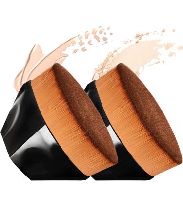 2 Pack Foundation Makeup Brush Flat Top Kabuki Brush Face Blush Liquid Powder Foundation Brush with Protective Case (Black + Black)