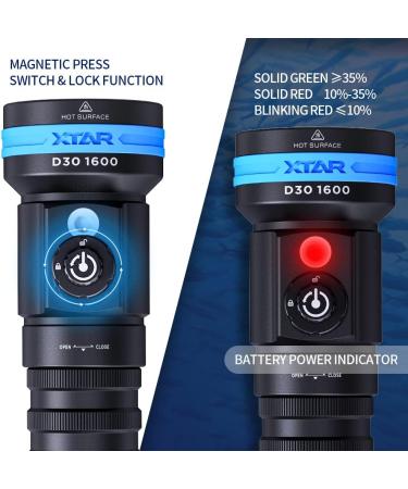 XTAR D30 1600 Lumens Scuba Diving Video Light | Multi-Color LED Underwater Flashlight - Buy Online on GoSupps.com