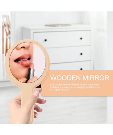 Healifty Natural Wood Hand Mirror - Vintage Portable Makeup Vanity Mirror for Women - Travel Friendly - Wood Color - Buy Online on GoSupps.com