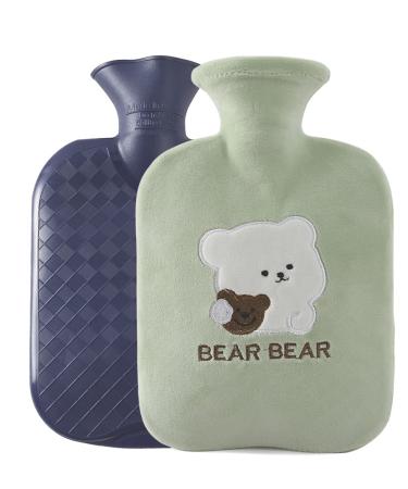 HYwecy Hot Water Bottle with Soft Cover-1 Liter- Cartoon Hot Water Bag for Neck,Cramps, Shoulders Pain Relief, Hot Cold Pack for Hot and Cold Therapy,Best Gift for Kids and Women Green
