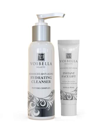 VOIBELLA BEAUTY Instant Face Lift + Organic Face Wash - Lifting & Firming Cream to Smooth the Appearance of Wrinkles Gel Face Cleanser to Refine Pores and Renew Skin
