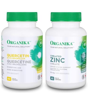 Organika Quercetin with Bromelain (60 tabs) + Organika Chelated Zinc (45 tabs) | Immune System Support Bundle 60 count (Pack of 1) Nutritional Supplement+Organika Chelated Zinc