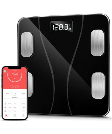Bluetooth Body Fat Scale, Smart Wireless BMI Digital Bathroom Weight Scale Body Composition Monitor Health Analyzer with Smartphone App for Body Weight, Fat, Water, BMI, BMR (Black)