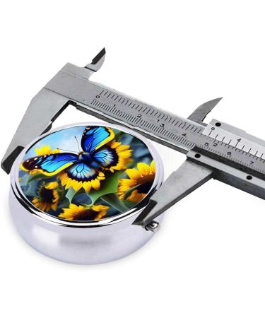 Sunflower Blue Butterfly Round Pill Box | 3 Compartment Travel Organizer | Portable Pill Holder for Travel - Buy Online on GoSupps.com