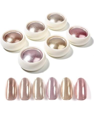 GZMAYUEN Rose Gold Nail Chrome Powders 6 Colors Gold Chrome Powder for Nails Metallic Mirror Nail Powders Nail Art Decorations