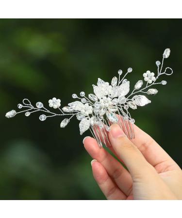 Zoestar Bridal Wedding Hair Comb - Elegant Silver Flower Pearl Headpiece & Crystal Leaf Hair Accessories for Brides & Girls - Buy Online on GoSupps.com