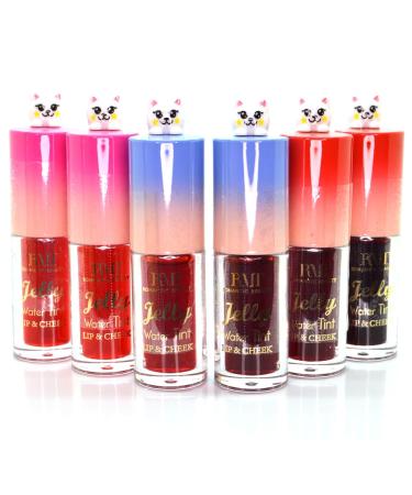 6 Full Set of Cutty Cat Purr-Fect Jelly Cheek & Lip Tint Gloss Waterproof & Zipper Bag Pink