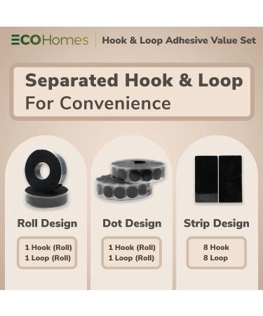 ECOHomes Hook and Loop Tape Set | Interlocking Fasteners for Sewing, Mounting & Fastening | Includes 1 Roll, 8 Strips, 220 Self Adhesive Dots | Black Fabric Tape - Buy Online on GoSupps.com