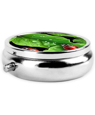 Decorative Round Pill Box with Leaves & Ladybugs - 3 Compartment Travel Organizer for Pills Vitamins & Tablets - Buy Online on GoSupps.com