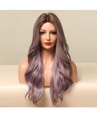 Ombre Purple Wig for Women - Long Wavy Heat Resistant Purple Wig with Dark Brown Roots for Costumes & Daily Wear - Buy Online on GoSupps.com