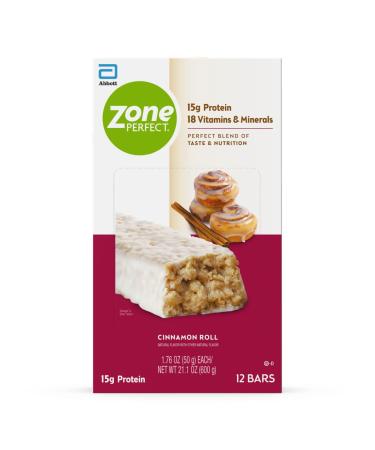 ZonePerfect Protein Bars, 18 vitamins & minerals, 15g protein, Nutritious Snack Bar, Cinnamon Roll, 36 Count
