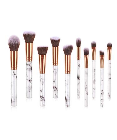 10-Piece Marble Makeup Brush Set with PU Leather Bucket | Foundation Eyeshadow and Contour Brushes for Flawless Makeup Application - Buy Online on GoSupps.com