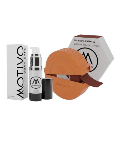 Motivo Advanced Scar Care Bundle: Scar Tape & Scar Cream (15ml) | Water & Sweat Resistant Long-Lasting Suitable for All Skin Types | Ideal for Surgical C-Section Trauma & Acne Scars | Espresso